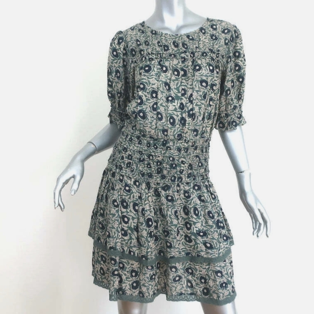 Sea New York Lucia Smocked Mini Dress - Clover Multi Green/Black Floral Print - Picture 8 of 11